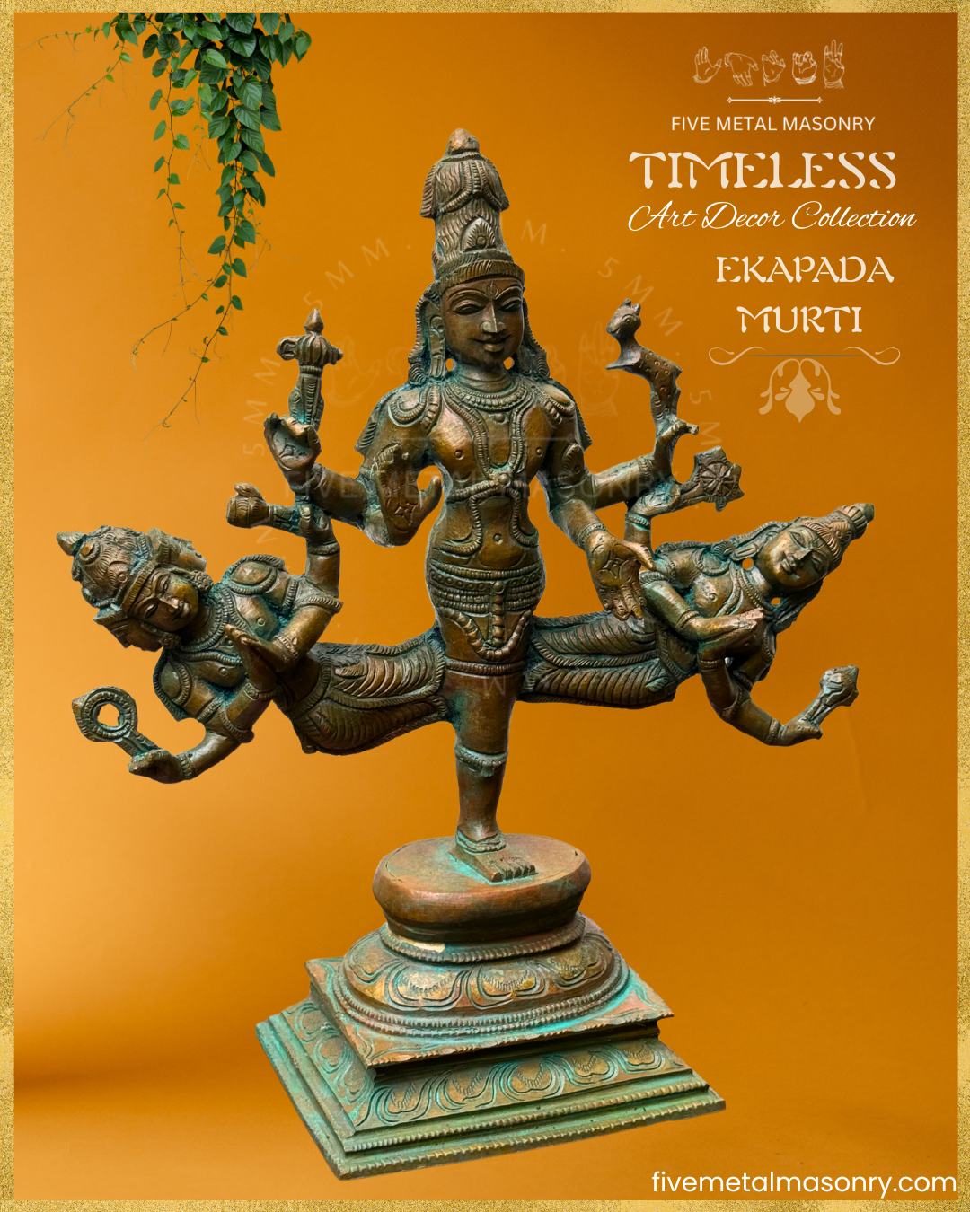 Ekapada Murti: Shiva:Vishnu:Brahma Panchaloha Bronze Icon - 10.5" - Timeless Collection