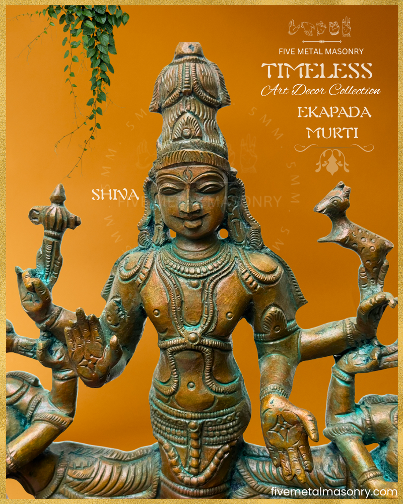 Ekapada Murti: Shiva:Vishnu:Brahma Panchaloha Bronze Icon - 10.5" - Timeless Collection