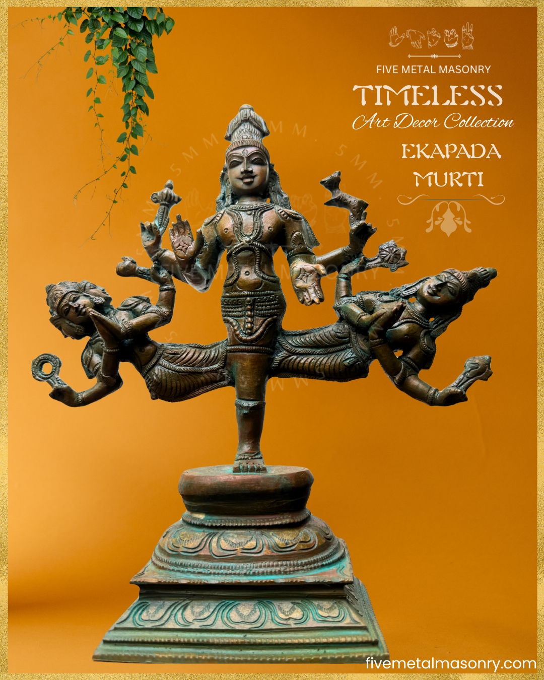 Ekapada Murti: Shiva:Vishnu:Brahma Panchaloha Bronze Icon - 10.5" - Timeless Collection