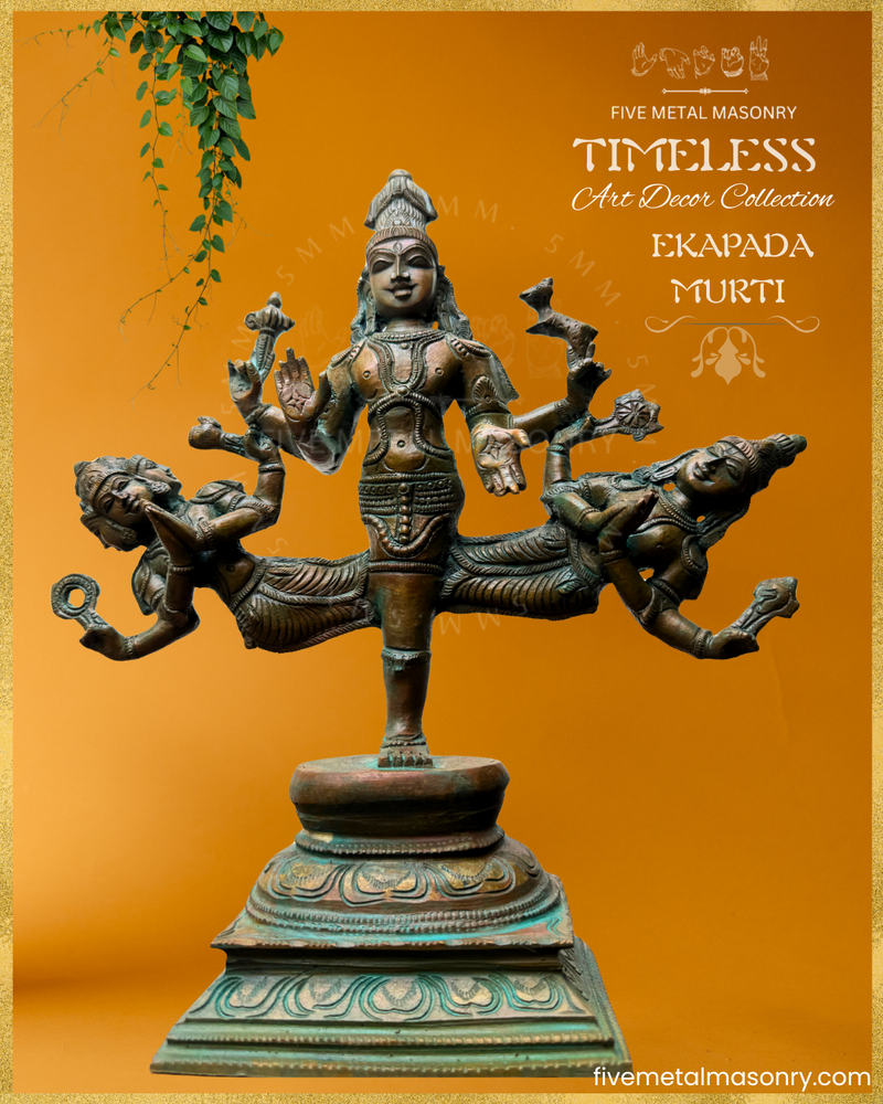 Ekapada Murti: Shiva:Vishnu:Brahma Panchaloha Bronze Icon - 10.5" - Timeless Collection
