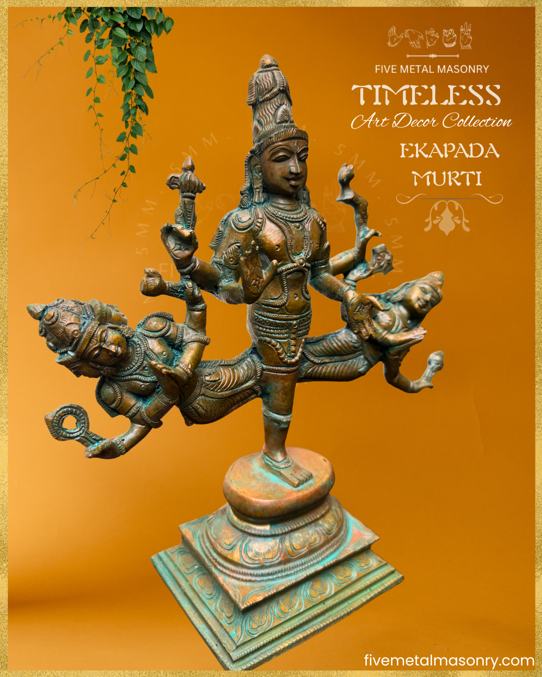 Ekapada Murti: Shiva:Vishnu:Brahma Panchaloha Bronze Icon - 10.5" - Timeless Collection
