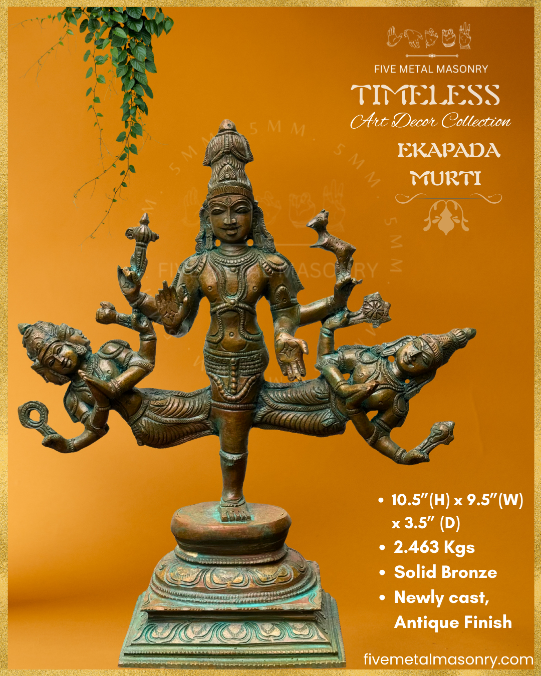 Ekapada Murti: Shiva:Vishnu:Brahma Panchaloha Bronze Icon - 10.5" - Timeless Collection