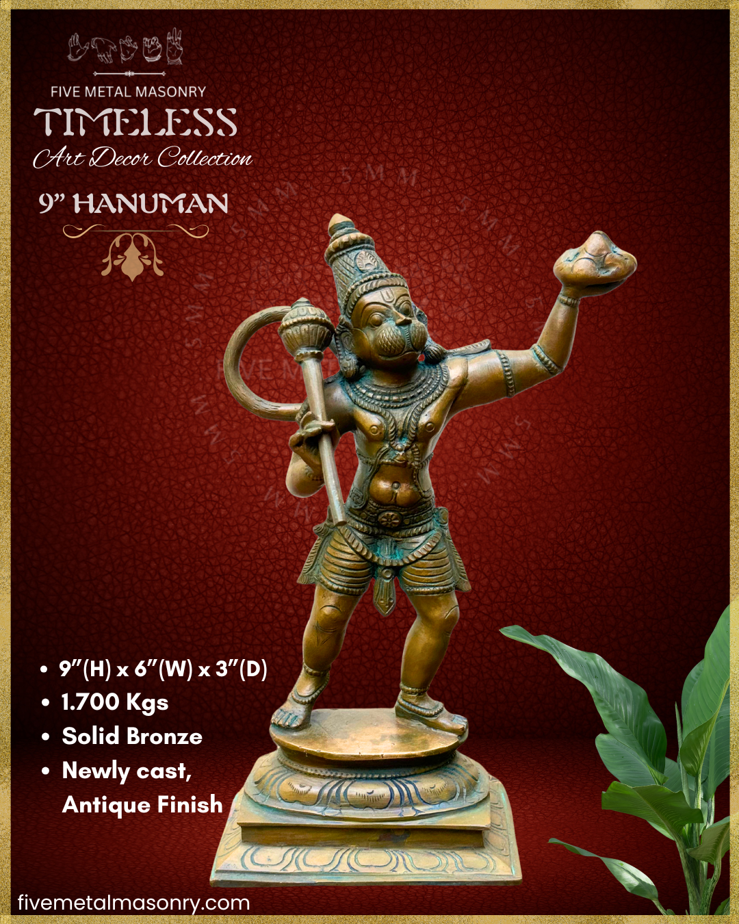 Sanjeevani Hanuman Panchaloha Bronze Icon - 9"- Timeless Collection