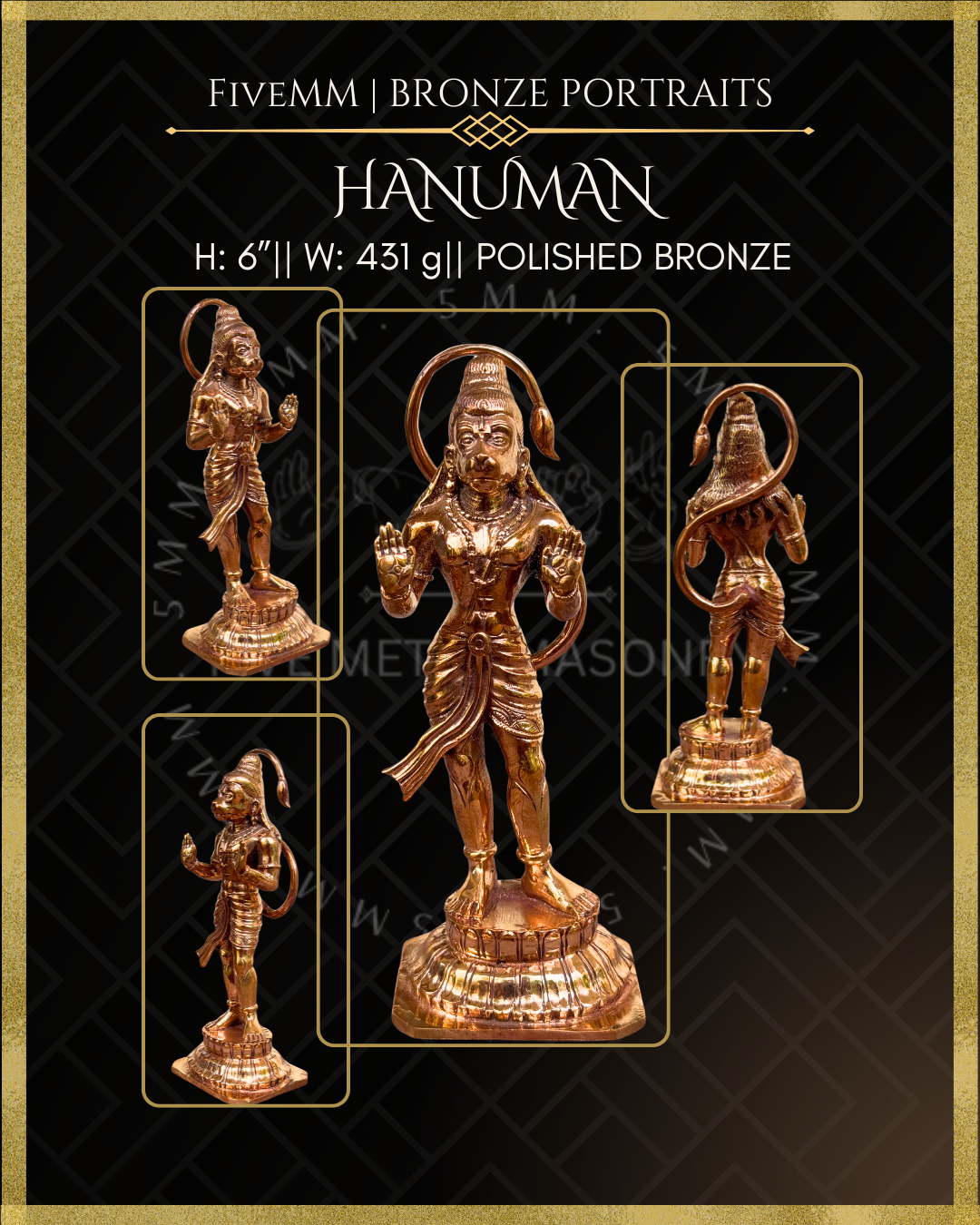 Abhaya Hanuman Panchaloha Bronze Icon - 6" - Polished finish