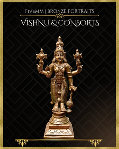 Vishnu with Sridevi and Bhudevi Panchaloha Bronze Icon Set - 6"