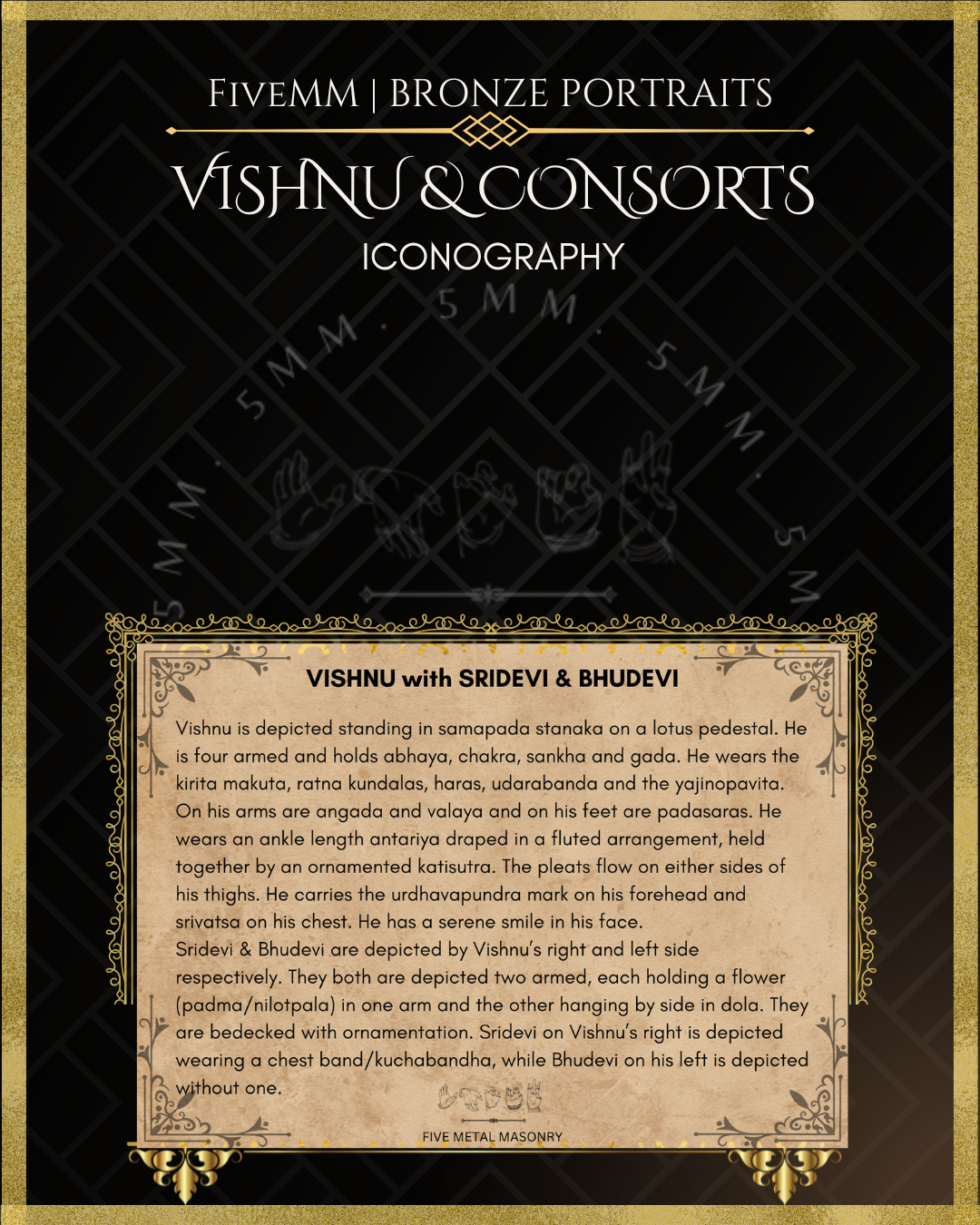 Vishnu with Sridevi and Bhudevi Panchaloha Bronze Icon Set - 6"