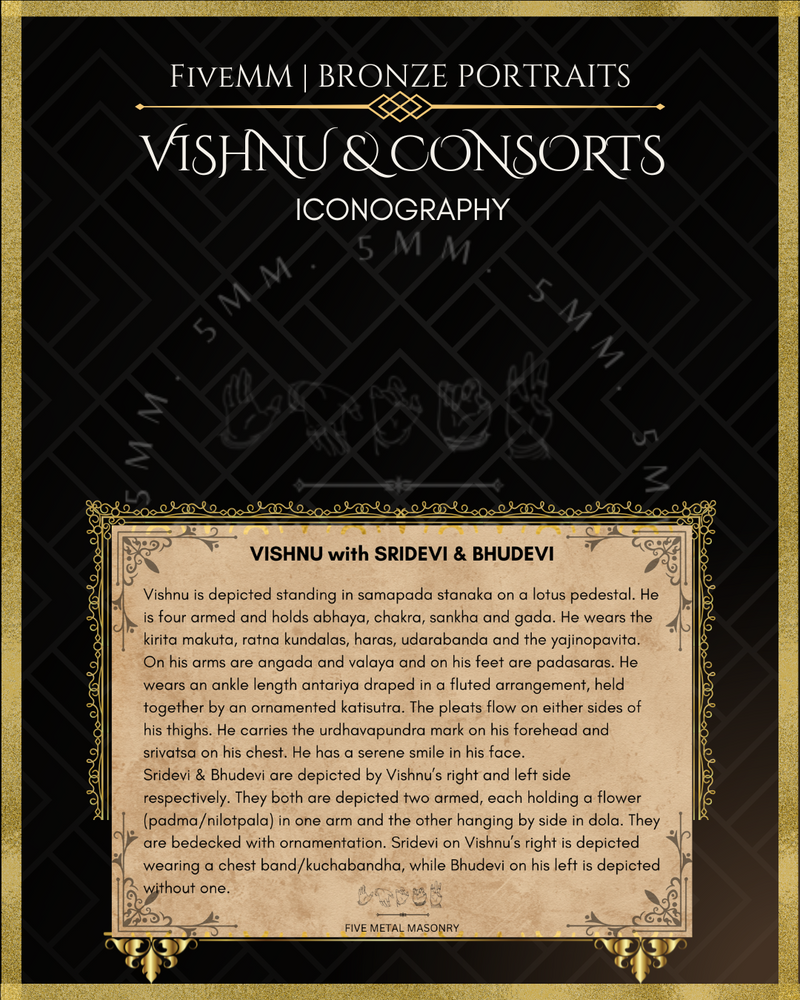 Vishnu with Sridevi and Bhudevi Panchaloha Bronze Icon Set - 6"