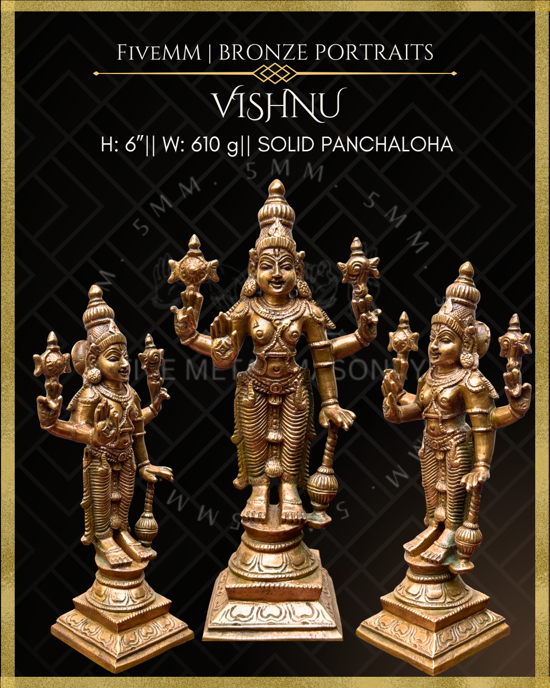 Vishnu Panchaloha Bronze Icon - 6"