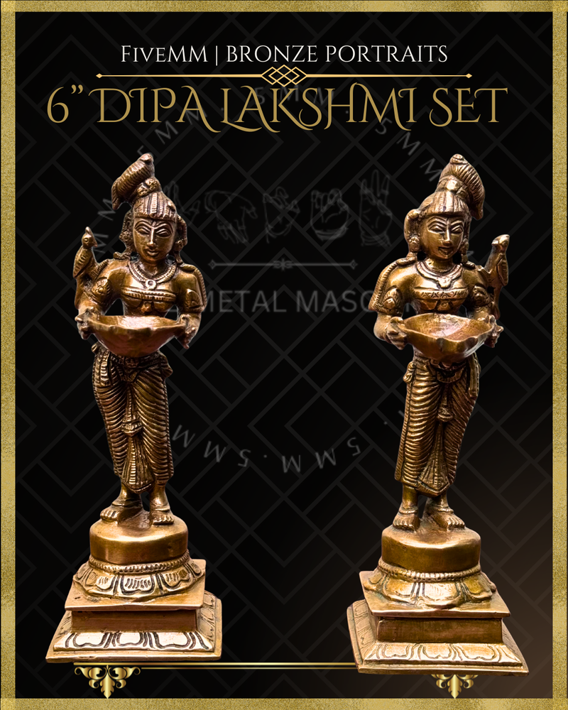 Dipalakshmi / Paavai Vilakku Panchaloha Bronze Icon Set - 6"