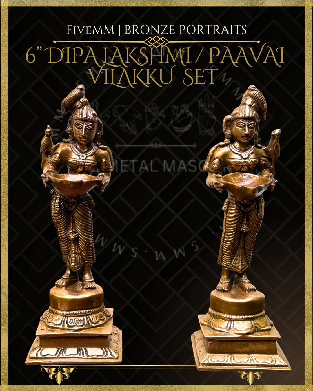 Dipalakshmi / Paavai Vilakku Panchaloha Bronze Icon Set - 6"