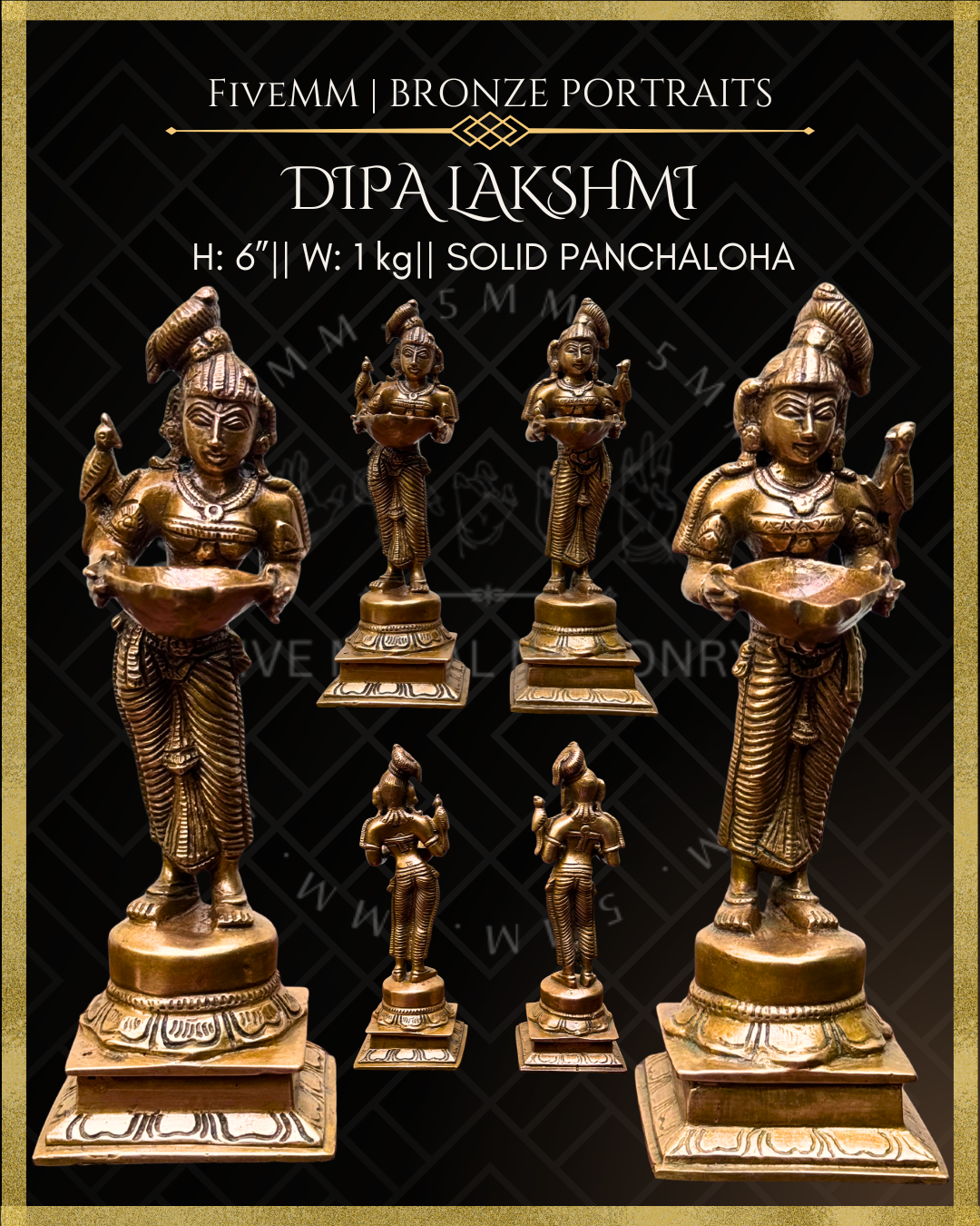 Dipalakshmi / Paavai Vilakku Panchaloha Bronze Icon Set - 6"