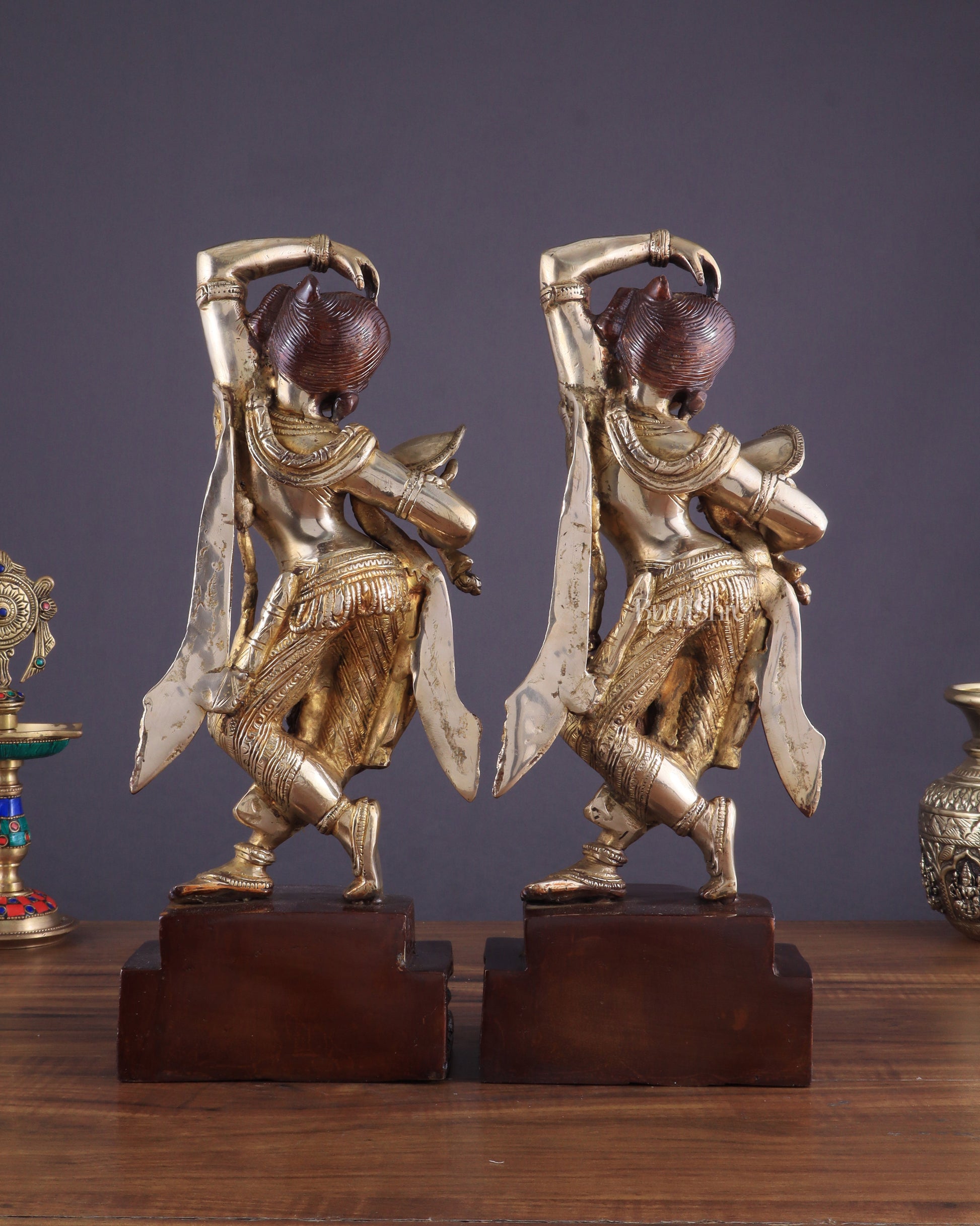 Unique Brass Apsara Applying Sindoor – Double Chola Tone (Pair) 14"