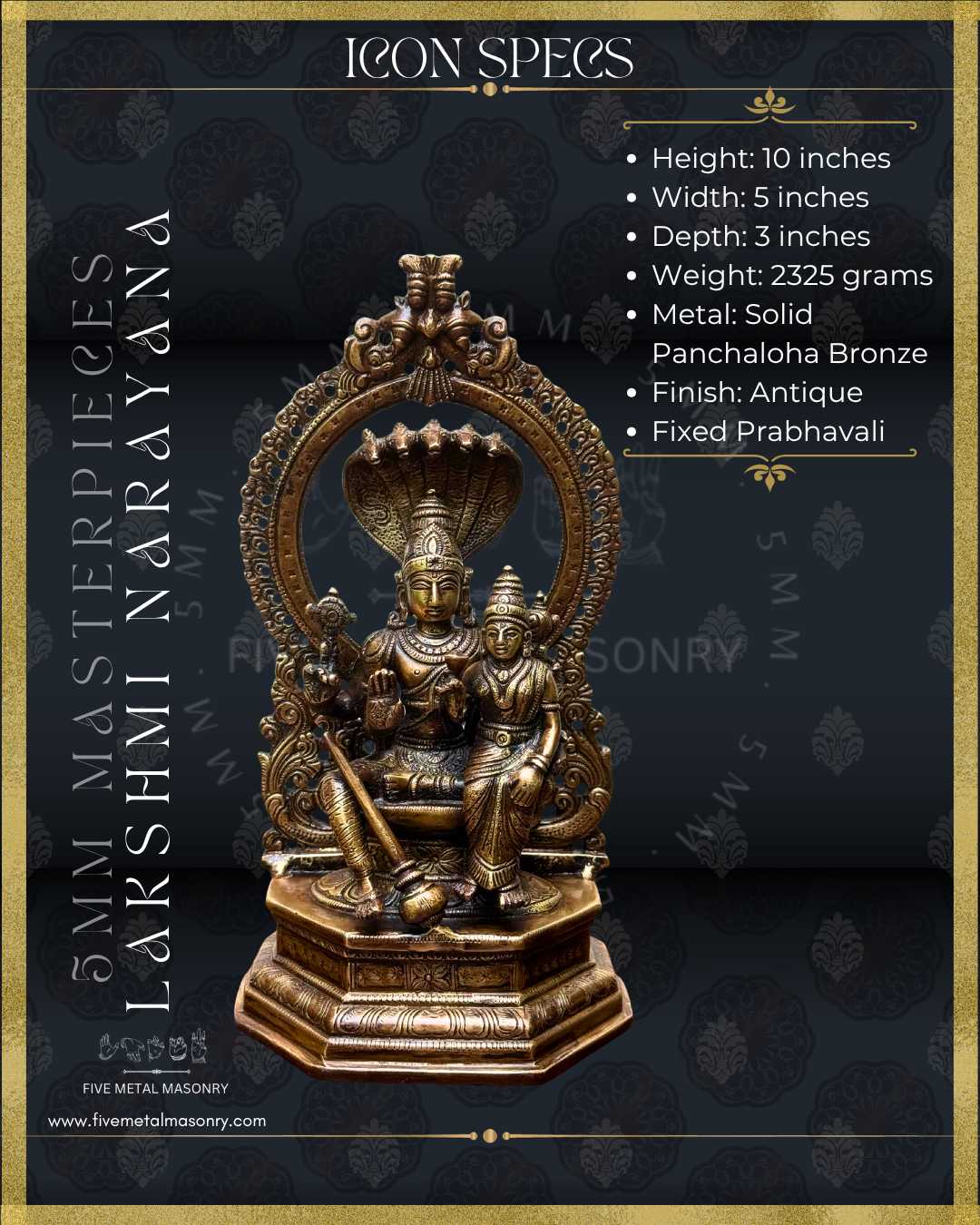 Lakshmi Narayanan Panchaloha Bronze Icon - 10" -  Masterpieces Collection