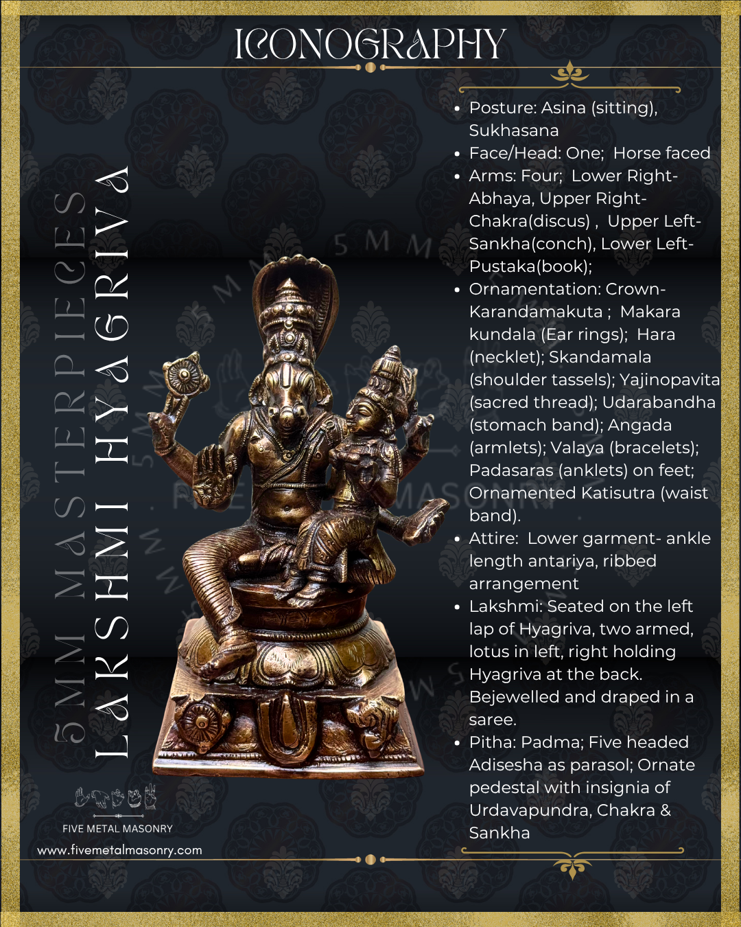 Lakshmi Hyagreeva Panchaloha Bronze Icon - 7"-  Masterpieces Collection