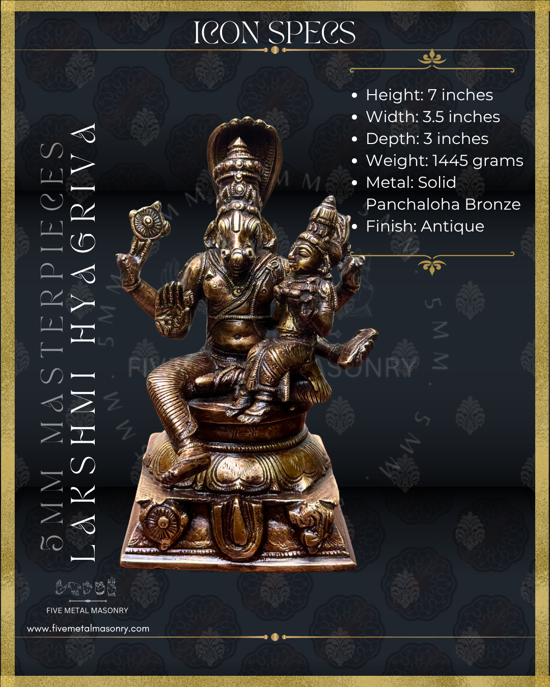 Lakshmi Hyagreeva Panchaloha Bronze Icon - 7"-  Masterpieces Collection