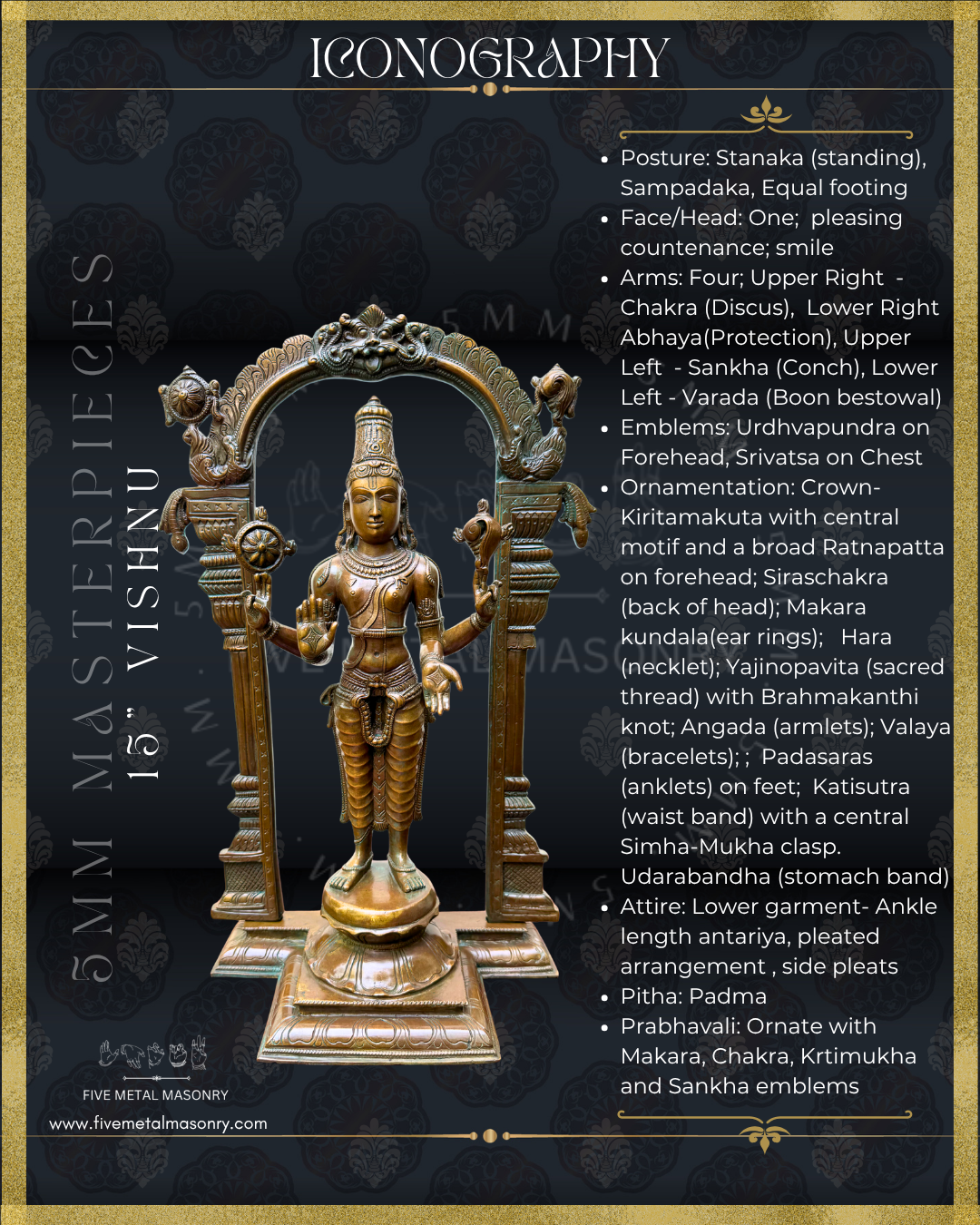 Vishnu Panchaloha Bronze Icon - 15"-  Masterpieces Collection