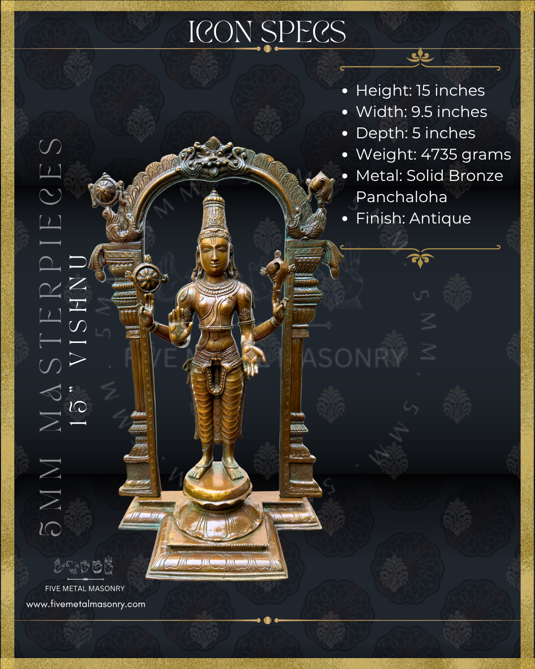 Vishnu Panchaloha Bronze Icon - 15"-  Masterpieces Collection