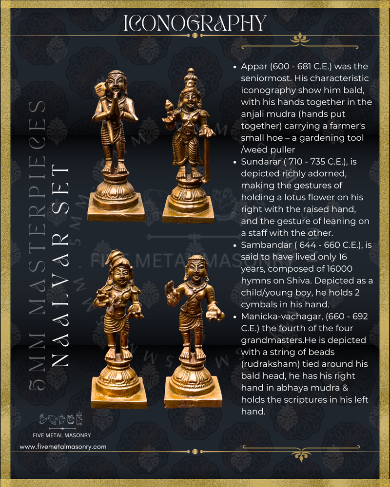 Naalvar | Tamil Saiva Saints Panchaloha Bronze Icon Set - 3"-  Masterpieces Collection