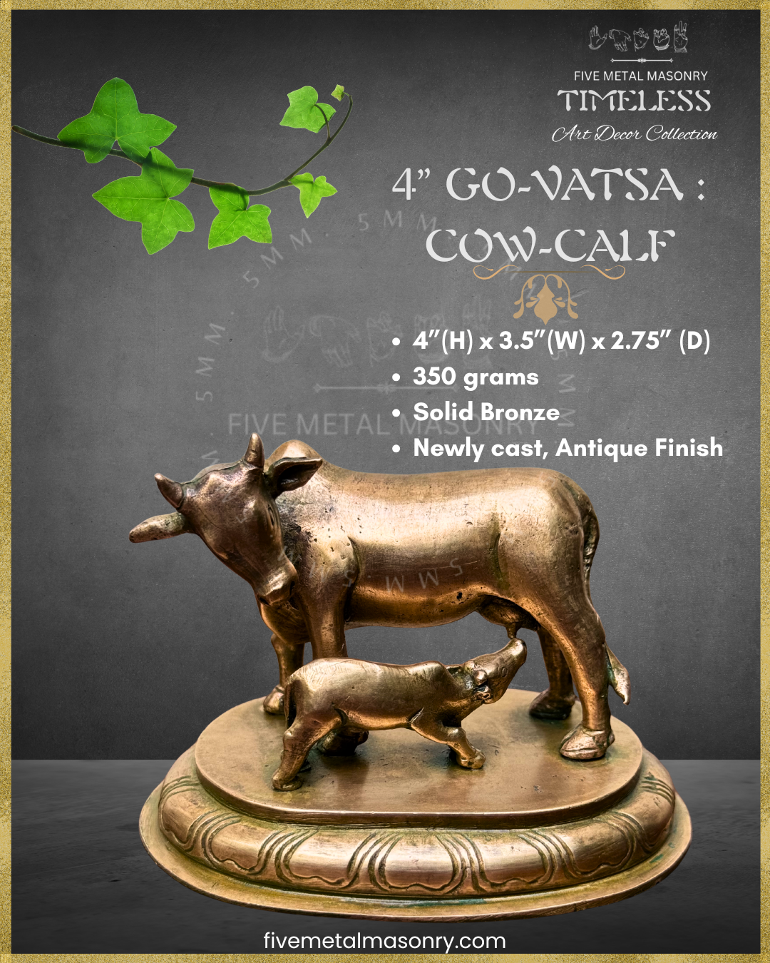 Cow and Calf Panchaloha Bronze Icon - 4" - Timeless Collection