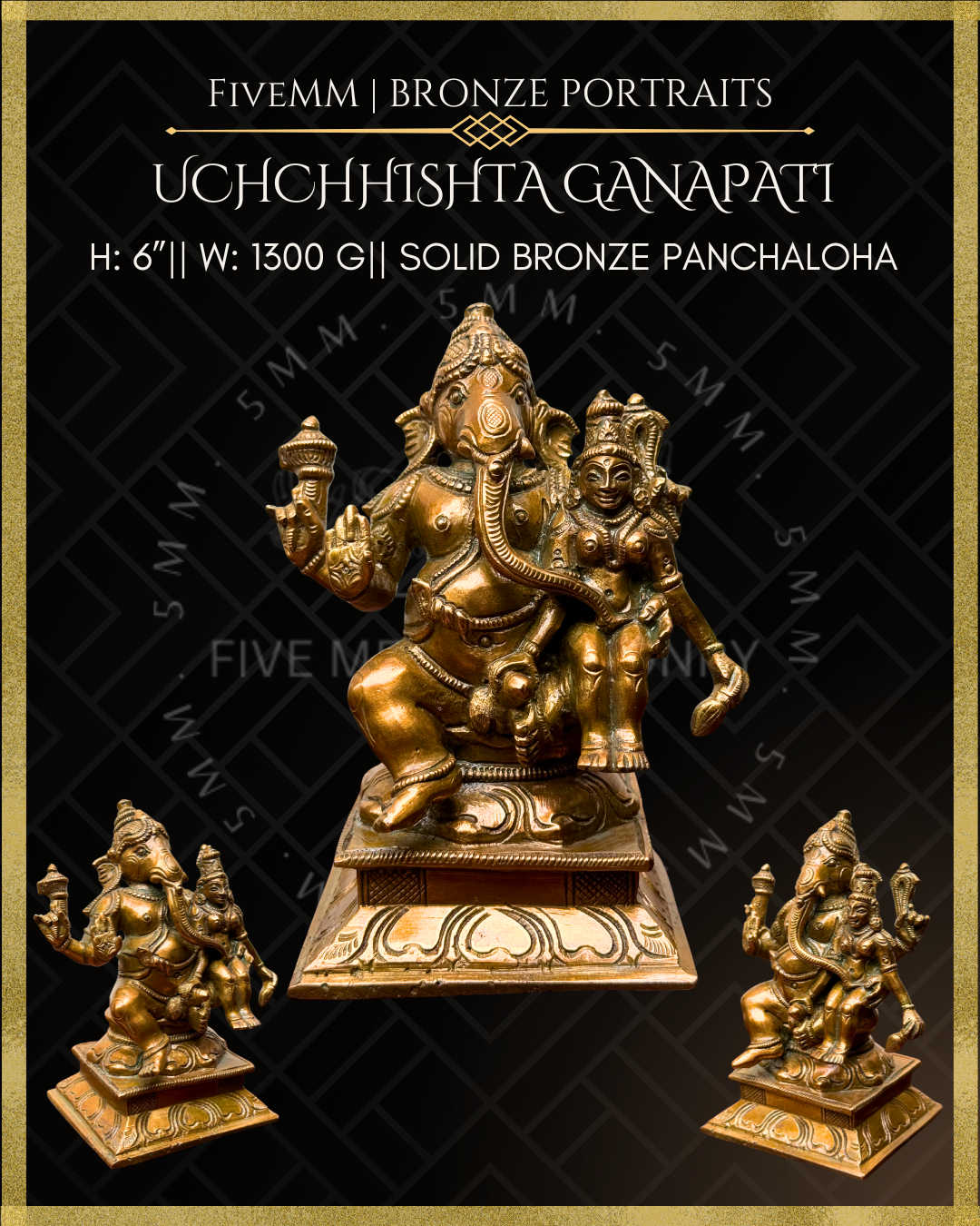Uchchhishta Ganapati Panchaloha Bronze Icon - 6"