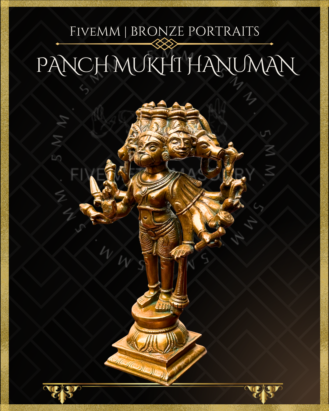 Panchmukhi Hanuman Panchaloha Bronze Icon - 7"