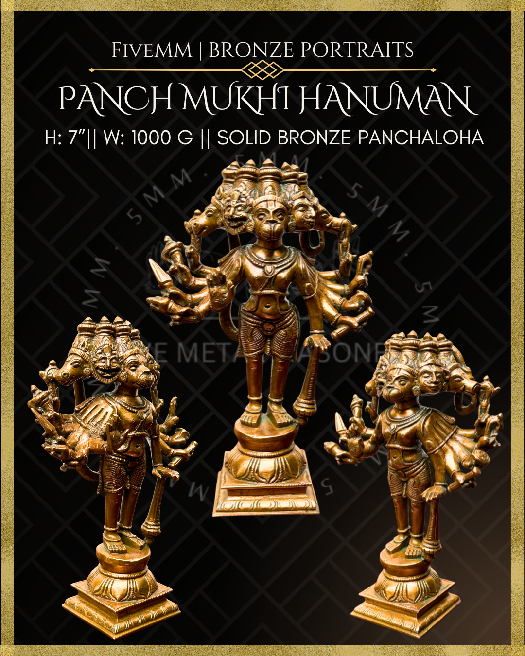 Panchmukhi Hanuman Panchaloha Bronze Icon - 7"