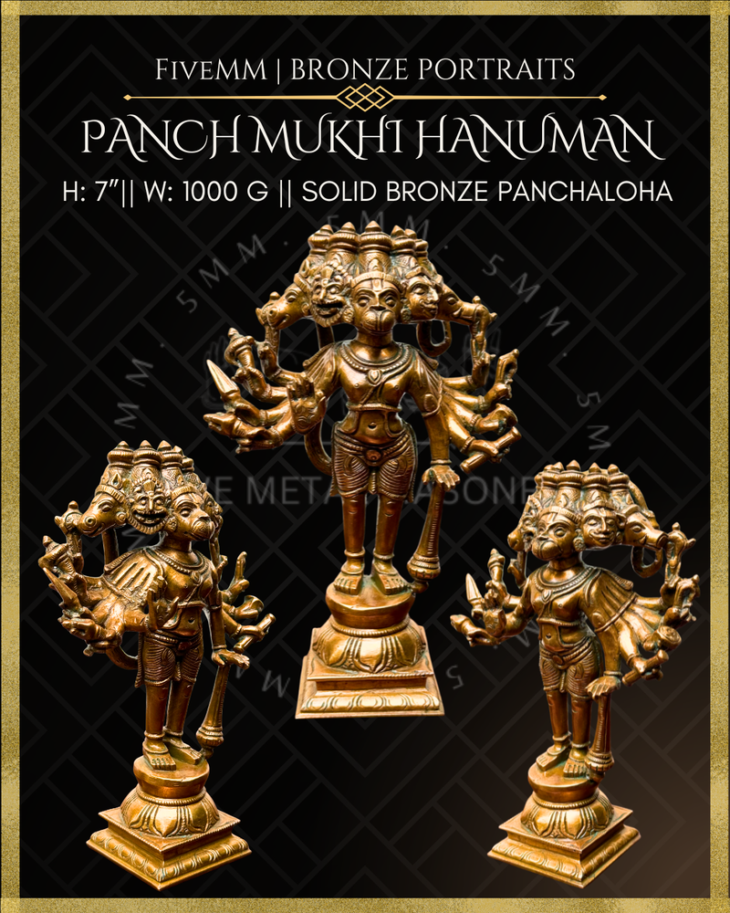 Panchmukhi Hanuman Panchaloha Bronze Icon - 7"