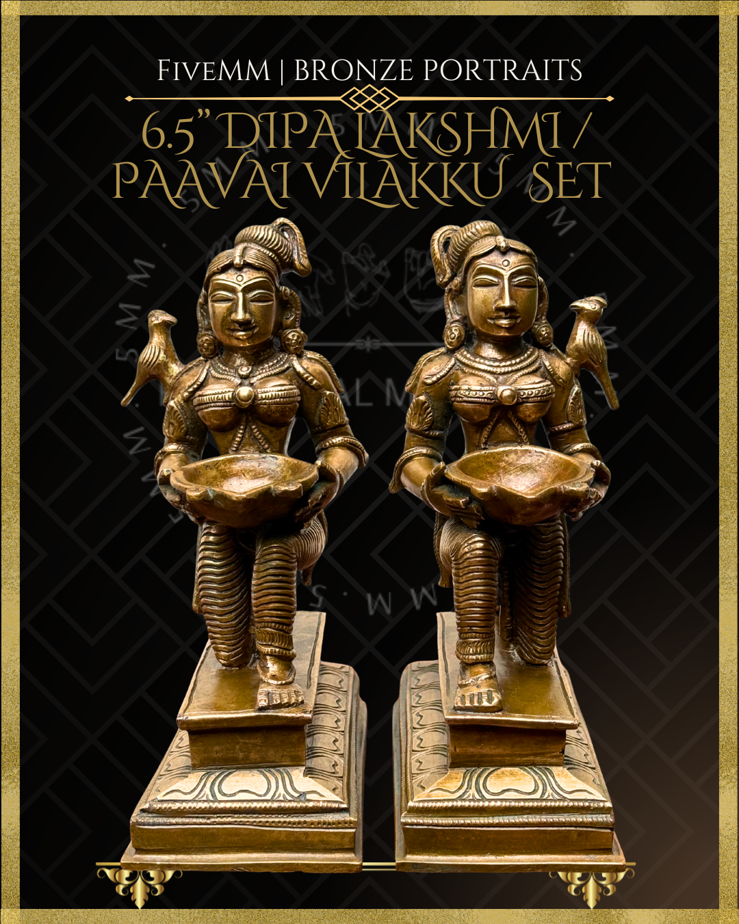 Dipalakshmi / Paavai Vilakku Panchaloha Bronze Icon Set - 6.5" Seated