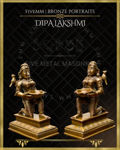 Dipalakshmi / Paavai Vilakku Panchaloha Bronze Icon Set - 6.5" Seated