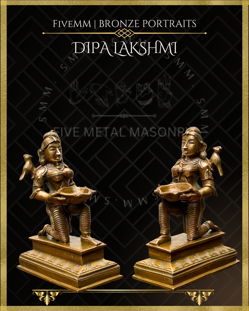 Dipalakshmi / Paavai Vilakku Panchaloha Bronze Icon Set - 6.5" Seated