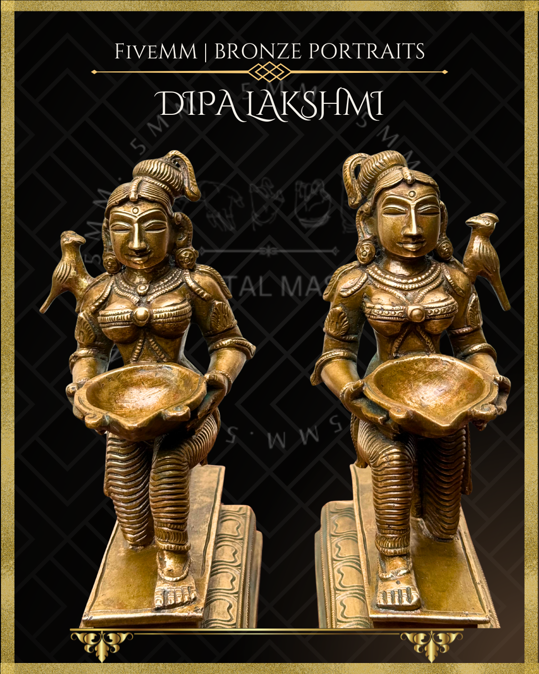 Dipalakshmi / Paavai Vilakku Panchaloha Bronze Icon Set - 6.5" Seated
