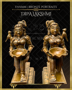 Dipalakshmi / Paavai Vilakku Panchaloha Bronze Icon Set - 6.5" Seated
