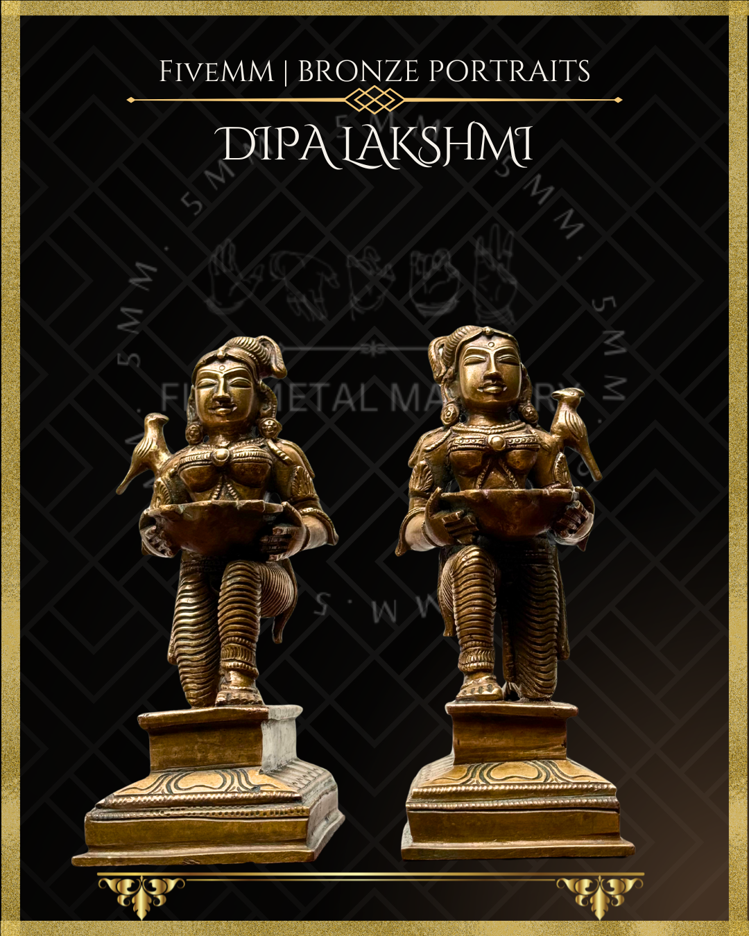Dipalakshmi / Paavai Vilakku Panchaloha Bronze Icon Set - 6.5" Seated