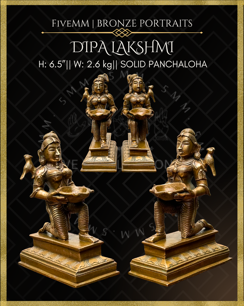 Dipalakshmi / Paavai Vilakku Panchaloha Bronze Icon Set - 6.5" Seated