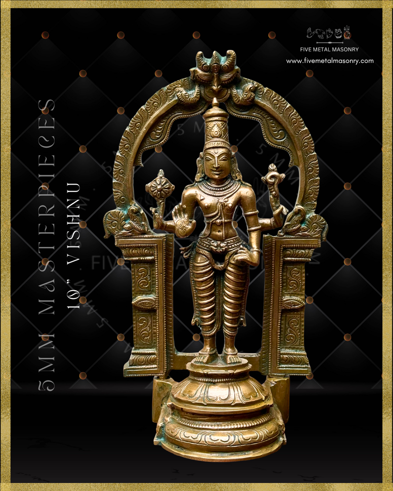 Vishnu Panchaloha Bronze Icon - 10" with arch-  Masterpieces Collection