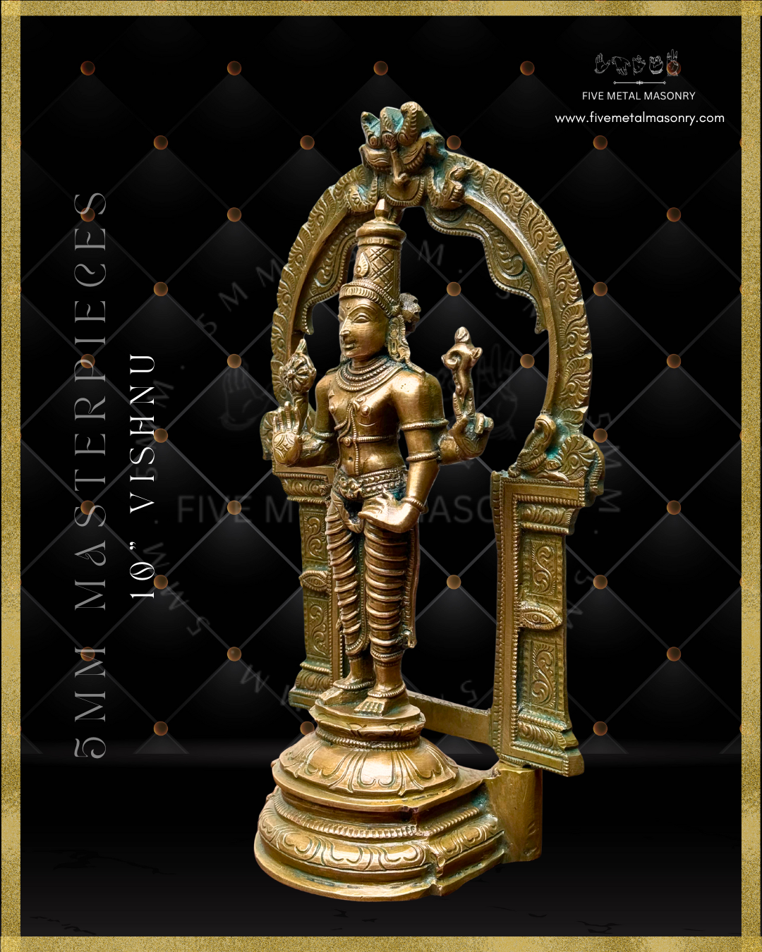 Vishnu Panchaloha Bronze Icon - 10" with arch-  Masterpieces Collection
