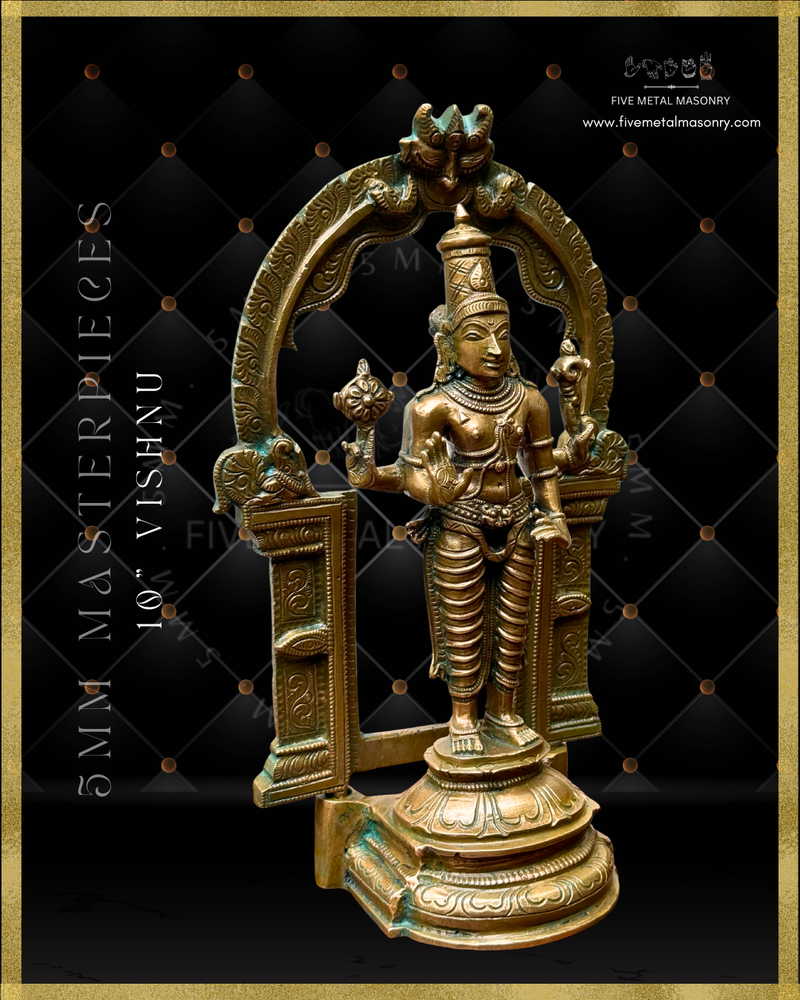 Vishnu Panchaloha Bronze Icon - 10" with arch-  Masterpieces Collection