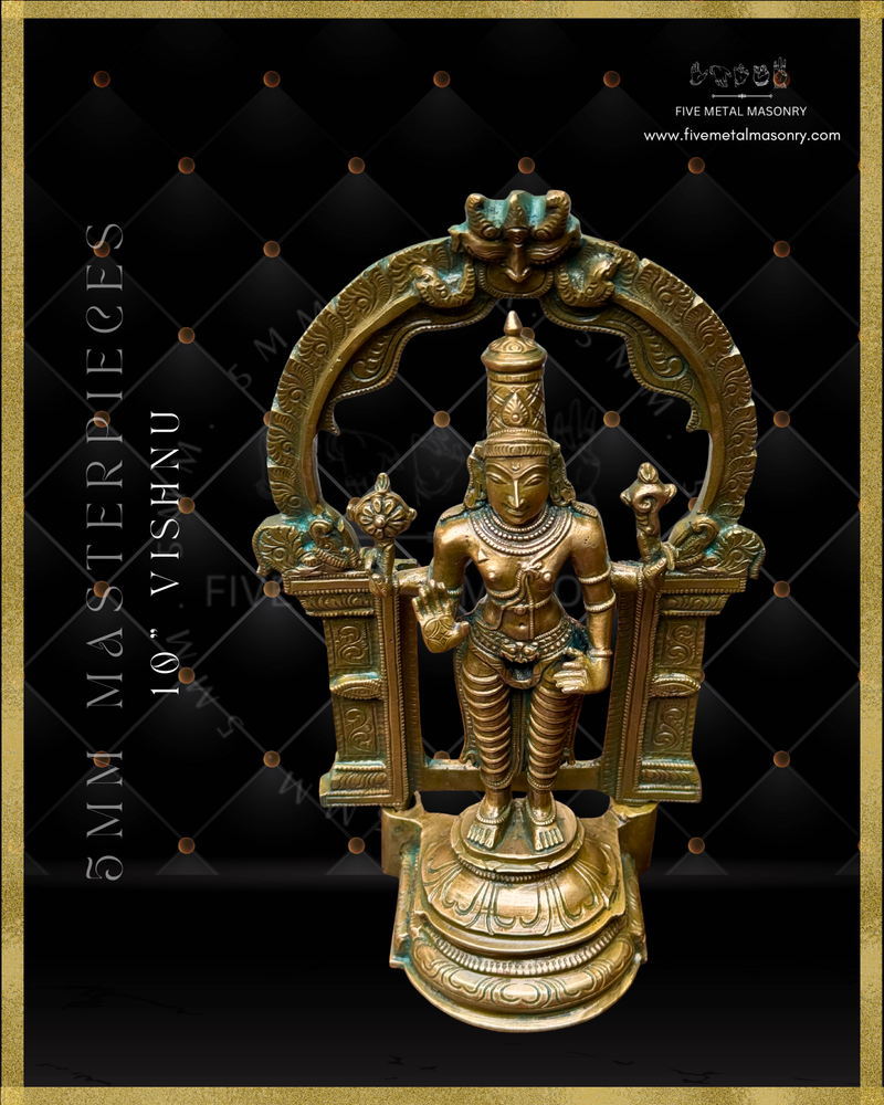 Vishnu Panchaloha Bronze Icon - 10" with arch-  Masterpieces Collection