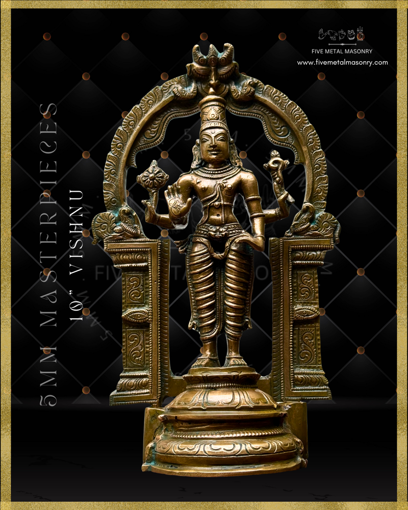 Vishnu Panchaloha Bronze Icon - 10" with arch-  Masterpieces Collection