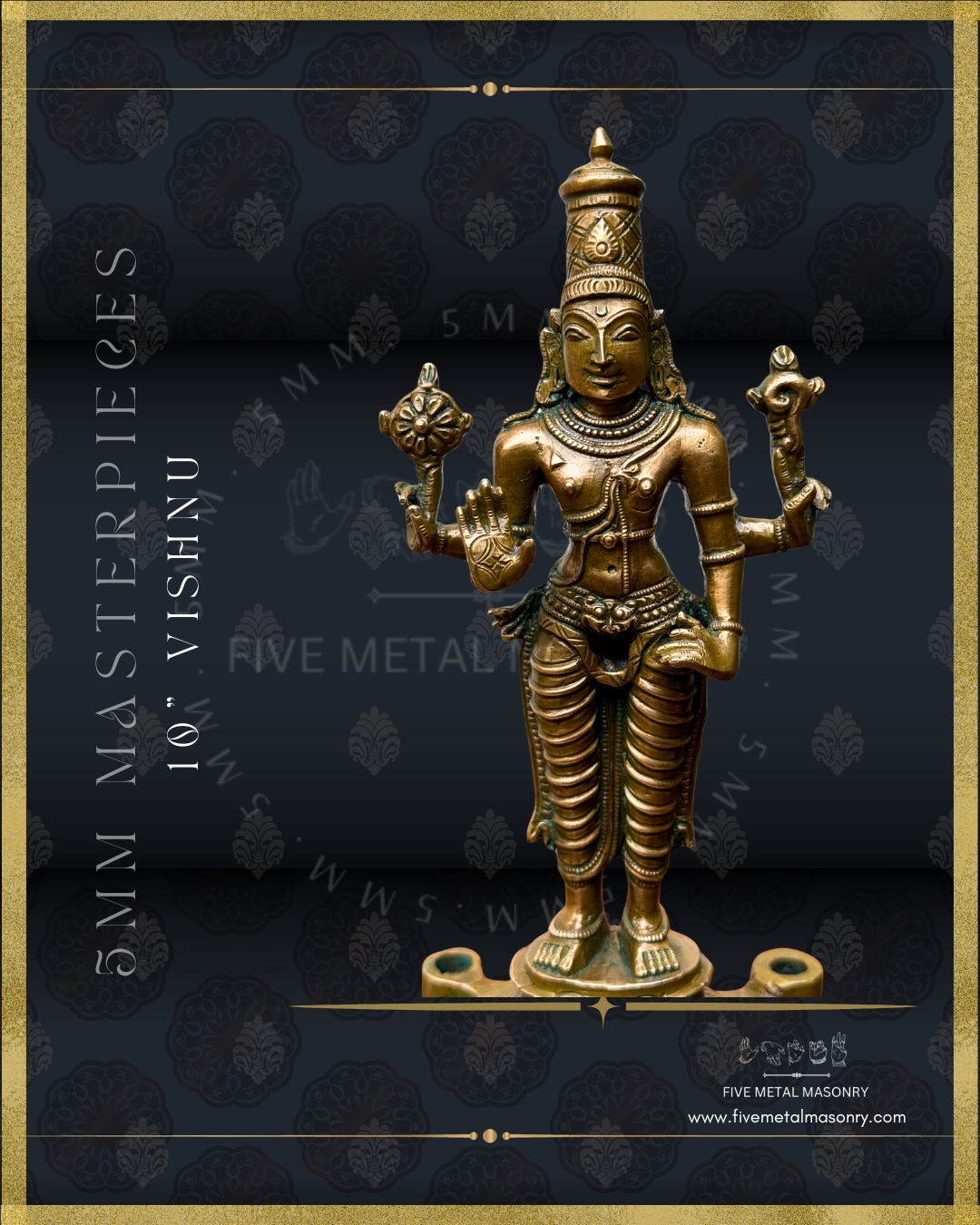 Vishnu Panchaloha Bronze Icon - 10" with arch-  Masterpieces Collection