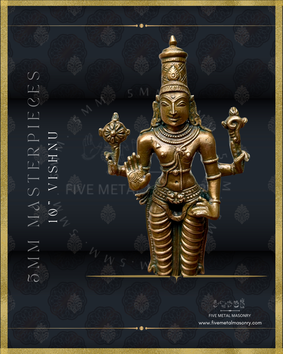 Vishnu Panchaloha Bronze Icon - 10" with arch-  Masterpieces Collection