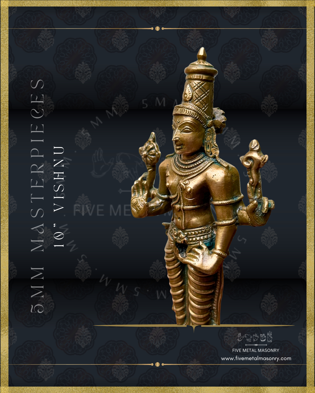 Vishnu Panchaloha Bronze Icon - 10" with arch-  Masterpieces Collection