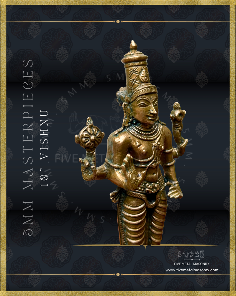 Vishnu Panchaloha Bronze Icon - 10" with arch-  Masterpieces Collection