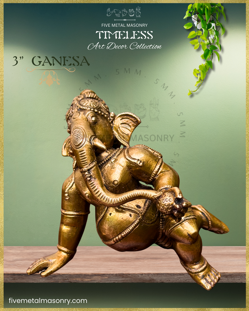 Ganesa Panchaloha Bronze Icon - 3" crawling - Timeless Collection