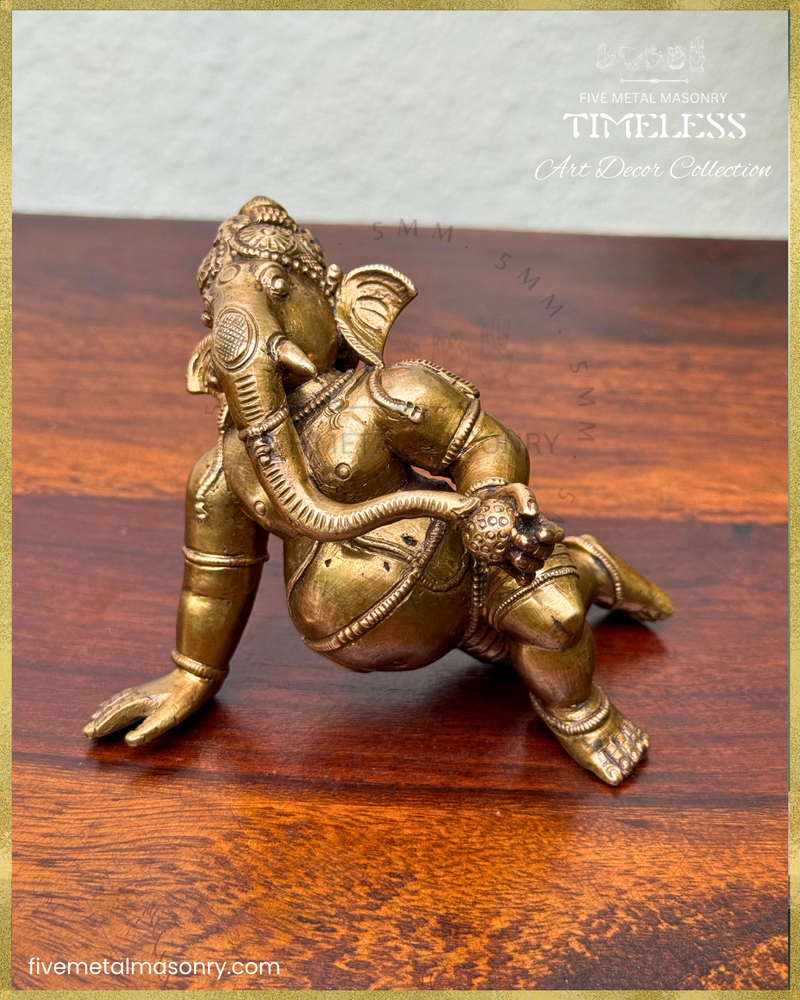 Ganesa Panchaloha Bronze Icon - 3" crawling - Timeless Collection