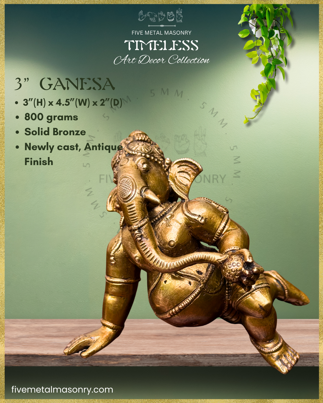 Ganesa Panchaloha Bronze Icon - 3" crawling - Timeless Collection