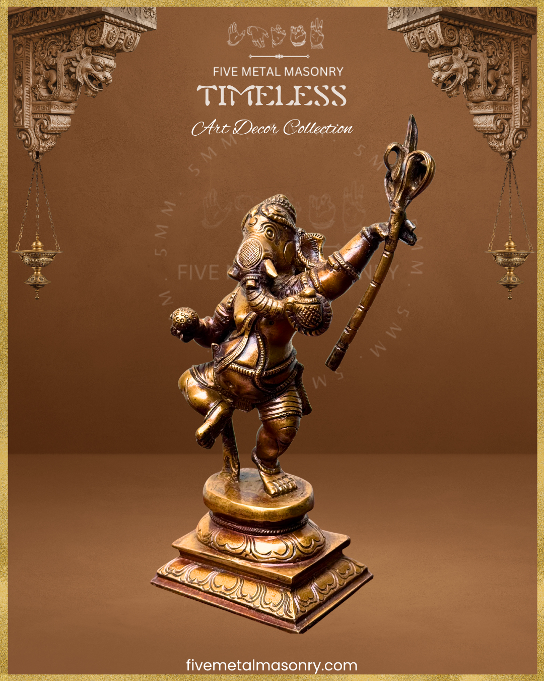 Dancing Ganesha (Sugarcane) Panchaloha Bronze Icon - 7.5"- Timeless Collection