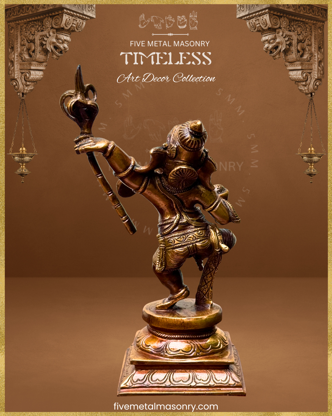 Dancing Ganesha (Sugarcane) Panchaloha Bronze Icon - 7.5"- Timeless Collection