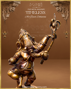Dancing Ganesha (Sugarcane) Panchaloha Bronze Icon - 7.5"- Timeless Collection