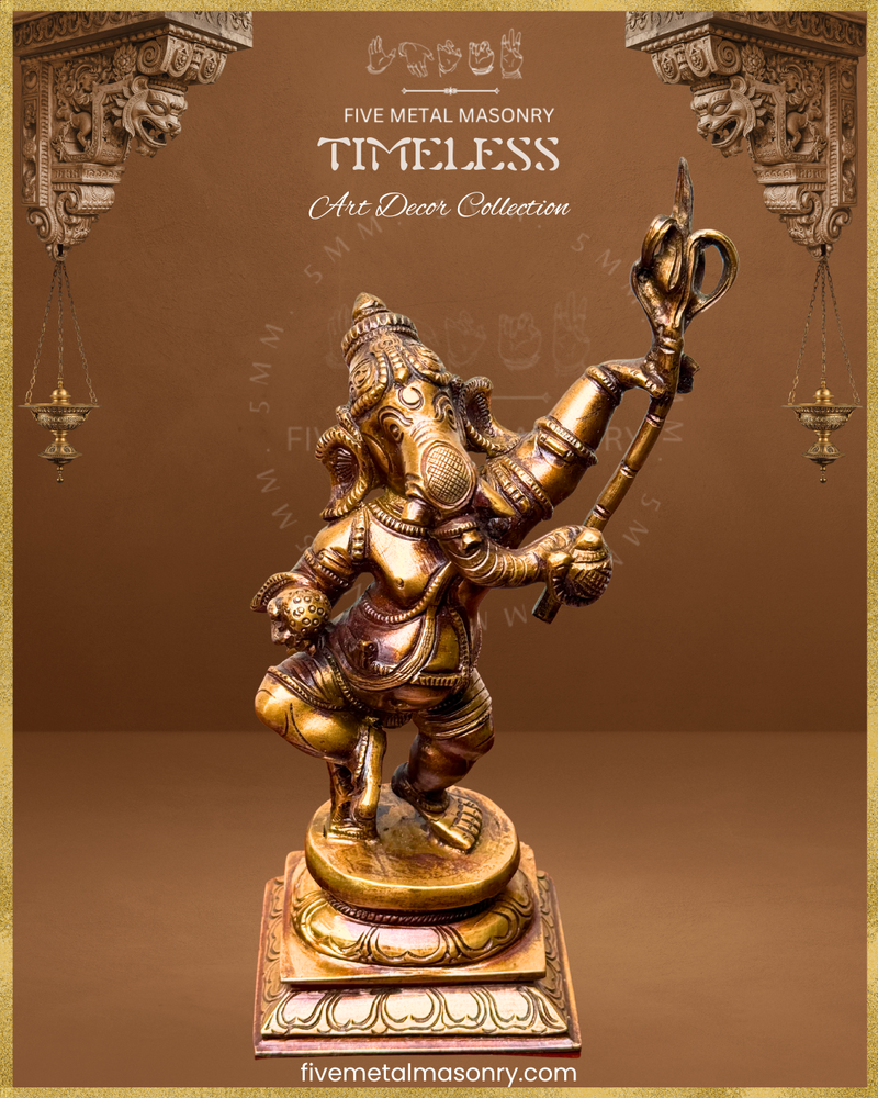 Dancing Ganesha (Sugarcane) Panchaloha Bronze Icon - 7.5"- Timeless Collection